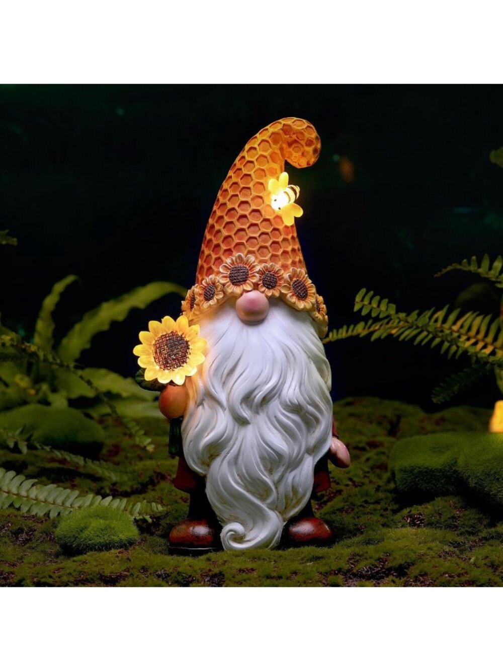 Solar LED Sunflower Garden Gnome Statue - Outdoor Yard Decor & Gifts for All